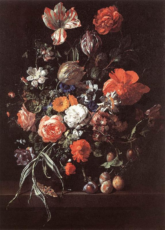 RUYSCH, Rachel Still-Life with Bouquet of Flowers and Plums af oil painting picture